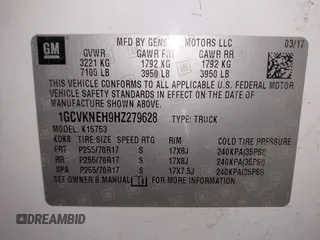2017 Chevrolet Silverado 1500 Work Truck with VIN 1GCVKNEH9HZ279628, listed as a IAAI auction lot 41814533 with 224,778 mi miles. Bid and sale history available at carsss.com. Image 9.