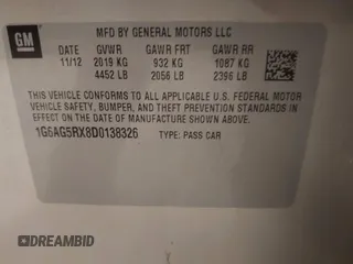2013 Cadillac ATS with VIN 1G6AG5RX8D0138326, listed as a IAAI auction lot 41971289 with 121,805 mi miles and . Bid and sale history available at DreamBid. Image 9.