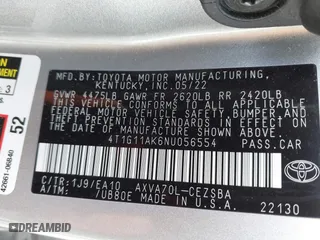 2022 Toyota Camry SE with VIN 4T1G11AK6NU056554, listed as a IAAI auction lot 41870850 with 44,891 mi miles. Bid and sale history available at carsss.com. Image 9.