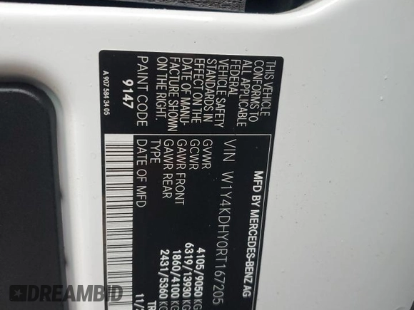 2024 Mercedes-Benz Sprinter with VIN W1Y4KDHY0RT167205, listed as a Copart auction lot 83972734 with 16,438 mi miles and Salvage Title. Bid and sale history available at DreamBid. Image 12.