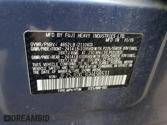2016 Subaru Forester 2.0XT Touring with VIN JF2SJGXC3GH498531, listed as a Copart auction lot 50256635 with 0 mi miles and Salvage Title. Bid and sale history available at carsss.com. Image 15.