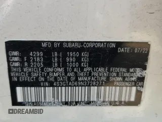 2022 Subaru Impreza Premium z VIN 4S3GTAD69N3728271, wystawiony jako Copart lot #59369425 z przebiegiem Nie podano mil oraz Nie do naprawy • Non repairable. Historia ofert i sprzedaży dostępna na DreamBid. Obrazek 13.