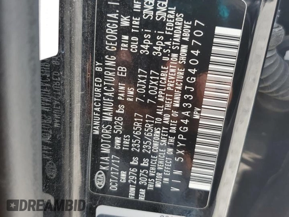 2018 Kia Sorento LX with VIN 5XYPG4A33JG404707, listed as a Copart auction lot 51875565 with 226,214 mi miles and Salvage Title. Bid and sale history available at carsss.com. Image 13.