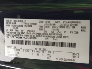 2019 Ford F-250 XL с VIN 1FT7W2B67KEG30369, выставлен на аукционе IAAI как лот 41646594 с пробегом 72 734 миль миль и . История ставок и продаж доступна на DreamBid. Изображение 9.
