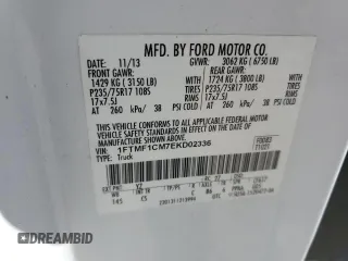 2014 Ford F-150 XL with VIN 1FTMF1CM7EKD02336, listed as a Copart auction lot 57333815 with 126,053 mi miles and Salvage title. Bid and sale history available at DreamBid. Image 12.