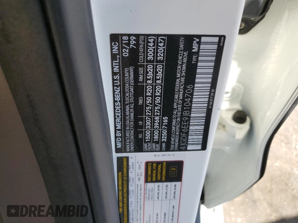 2018 Mercedes-Benz GLS 450 with VIN 4JGDF6EE9JB104706, listed as a Copart auction lot 59087773 with 82,559 mi miles and . Bid and sale history available at DreamBid. Image 14.