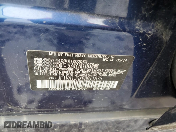 2015 Subaru WRX Limited with VIN JF1VA1J6XF8811879, listed as a Copart auction lot 54516055 with 84,504 mi miles and Salvage Title. Bid and sale history available at carsss.com. Image 12.
