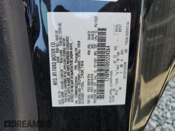 2013 Ford Mustang GT with VIN 1ZVBP8CF0D5224264, listed as a Copart auction lot 57143505 with 116,804 mi miles and Clean Title. Bid and sale history available at DreamBid. Image 12.