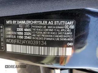 2000 Mercedes-Benz E-Class AWD with VIN WDBJF82J4YX039134, listed as a Copart auction lot 78083864 with 172,264 mi miles and Salvage Title. Bid and sale history available at carsss.com. Image 12.