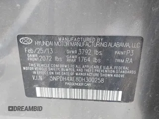 2013 Hyundai Elantra GLS with VIN 5NPDH4AE8DH300258, listed as a IAAI auction lot 42707015 with 124,110 mi miles and . Bid and sale history available at DreamBid. Image 9.