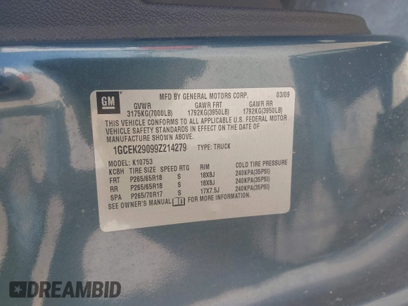 2009 Chevrolet Silverado 1500 LT with VIN 1GCEK29099Z214279, listed as a IAAI auction lot 42112324 with 55,953 mi miles and . Bid and sale history available at DreamBid. Image 9.