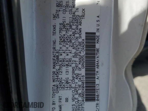 2013 Toyota Tacoma PreRunner with VIN 5TFTU4GN6DX040316, listed as a Copart auction lot 50834925 with 148,106 mi miles and Salvage Title. Bid and sale history available at carsss.com. Image 12.