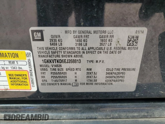 2014 GMC Acadia Denali with VIN 1GKKVTKD6EJ268813, listed as a Copart auction lot 47590285 with 297,778 mi miles and Clean Title. Bid and sale history available at carsss.com. Image 13.