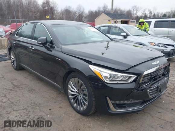2018 Genesis G90 3.3T Premium with VIN KMHG34JA7JU041008, listed as a IAAI auction lot 41719369 with 146,874 mi miles. Bid and sale history available at carsss.com. Image 1.