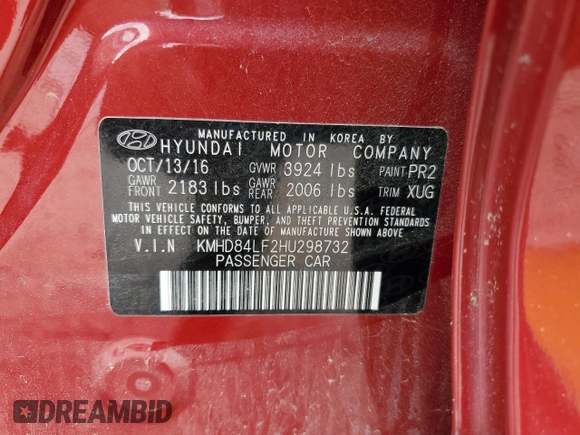 2017 Hyundai Elantra Value Edition z VIN KMHD84LF2HU298732, wystawiony jako Copart lot #56979855 z przebiegiem 77 374 mil mil oraz Szkoda całkowita • Salvage title. Historia ofert i sprzedaży dostępna na DreamBid. Obrazek 13.
