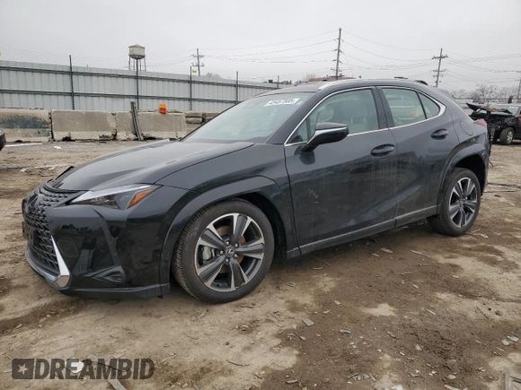 2025 Lexus UX with VIN JTHUCJDH5S2003058, listed as a Copart auction lot 43457505 with 1,239 mi miles and Salvage Title. Bid and sale history available at carsss.com. Image 1.