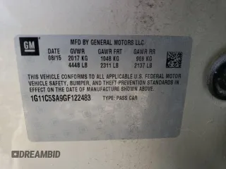 2016 Chevrolet Malibu LT with VIN 1G11C5SA9GF122483, listed as a Copart auction lot 79280014 with 106,220 mi miles and Salvage Title. Bid and sale history available at carsss.com. Image 12.