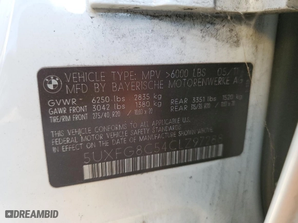 2012 BMW X6 50i with VIN 5UXFG8C54CLZ97288, listed as a Copart auction lot 81231764 with 62,657 mi miles and Salvage Title. Bid and sale history available at carsss.com. Image 12.