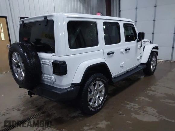 2018 Jeep Wrangler Unlimited Sahara z VIN 1C4HJXEG3JW117990, wystawiony jako IAAI lot #42290861 z przebiegiem 86 907 mil mil oraz . Historia ofert i sprzedaży dostępna na DreamBid. Obrazek 4.
