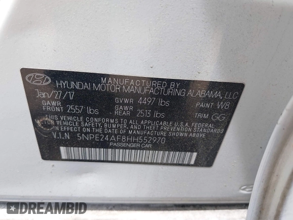 2017 Hyundai Sonata 2.4L z VIN 5NPE24AF8HH552970, wystawiony jako IAAI lot #42075452 z przebiegiem 116 714 mil mil oraz . Historia ofert i sprzedaży dostępna na DreamBid. Obrazek 9.