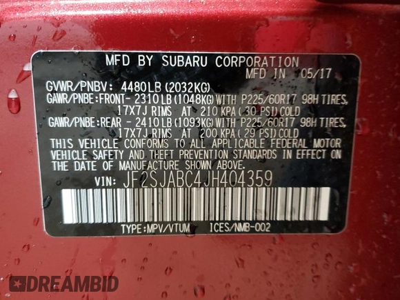 2018 Subaru Forester z VIN JF2SJABC4JH404359, wystawiony jako Copart lot #59132405 z przebiegiem 28 805 mil mil oraz Szkoda całkowita • Salvage title. Historia ofert i sprzedaży dostępna na DreamBid. Obrazek 14.