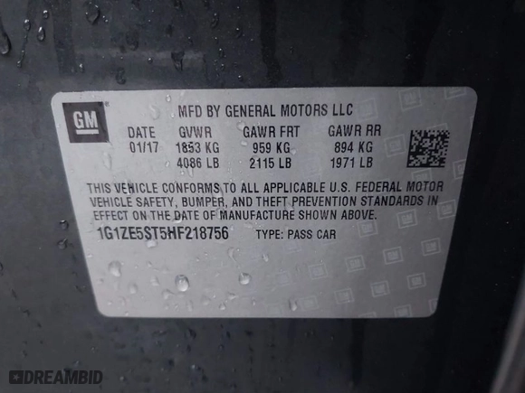 2017 Chevrolet Malibu LT with VIN 1G1ZE5ST5HF218756, listed as a IAAI auction lot 41006858 with 67,115 mi miles. Bid and sale history available at carsss.com. Image 9.