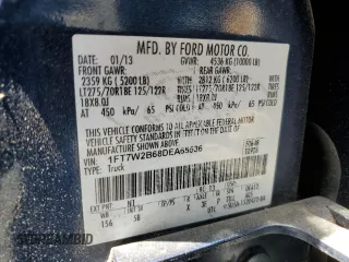 2013 Ford F-250 XL with VIN 1FT7W2B68DEA65536, listed as a Copart auction lot 56983405 with 123,614 mi miles and Salvage title. Bid and sale history available at DreamBid. Image 12.