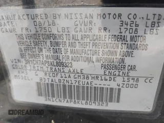 2019 Nissan Versa SV with VIN 3N1CN7AP8KL809323, listed as a IAAI auction lot 42669187 with 181,324 mi miles and . Bid and sale history available at DreamBid. Image 9.