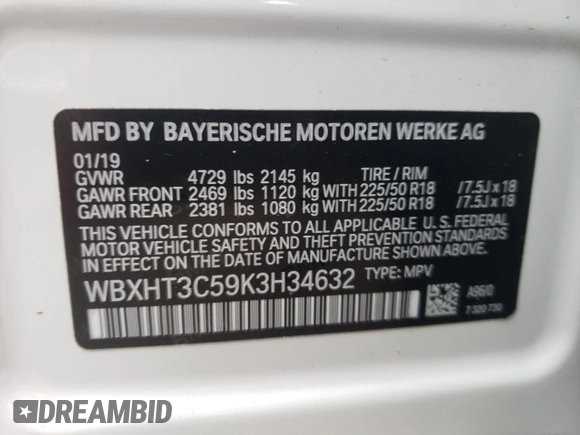 2019 BMW X1 xDrive28i with VIN WBXHT3C59K3H34632, listed as a Copart auction lot 65202402 with 44,866 mi miles. Bid and sale history available at carsss.com. Image 10.