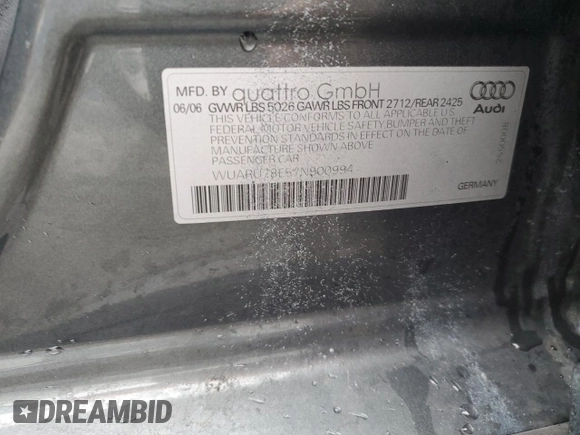 2007 Audi S4 z VIN WUARU78E57N900994, wystawiony jako Copart lot #86828574 z przebiegiem 140 689 mil mil oraz Szkoda całkowita • Salvage title. Historia ofert i sprzedaży dostępna na DreamBid. Obrazek 12.