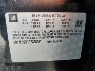 2016 Chevrolet Malibu LT with VIN 1G1ZF5SX7GF358404, listed as a Copart auction lot 52469155 with 111,001 mi miles and Salvage Title. Bid and sale history available at DreamBid. Image 12.