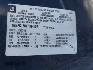 2007 Chevrolet Tahoe LTZ z VIN 1GNFK13047R146971, wystawiony jako IAAI lot #41015459 z przebiegiem 230 156 mil mil oraz . Historia ofert i sprzedaży dostępna na DreamBid. Obrazek 9.