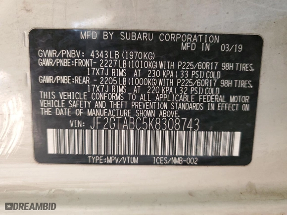 2019 Subaru Crosstrek with VIN JF2GTABC5K8308743, listed as a Copart auction lot 88767235 with 104,883 mi miles and Salvage Title. Bid and sale history available at carsss.com. Image 14.