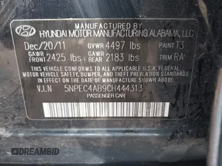 2012 Hyundai Sonata SE with VIN 5NPEC4AB9CH444313, listed as a IAAI auction lot 42068568 with 133,494 mi miles and . Bid and sale history available at carsss.com. Image 9.