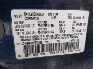 2003 Dodge Durango SLT z VIN 1D4HS48N83F579022, wystawiony jako IAAI lot #42077799 z przebiegiem 201 242 mil mil oraz . Historia ofert i sprzedaży dostępna na DreamBid. Obrazek 9.