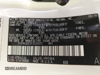 2015 Toyota Sienna XLE with VIN 5TDYK3DC5FS534913, listed as a IAAI auction lot 42052427 with 105,046 mi miles. Bid and sale history available at carsss.com. Image 9.