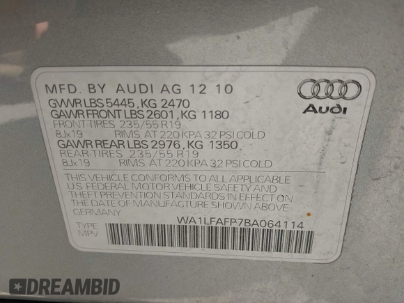 2011 Audi Q5 Premium Plus z VIN WA1LFAFP7BA064114, wystawiony jako IAAI lot #42615393 z przebiegiem 125 224 mil mil oraz . Historia ofert i sprzedaży dostępna na DreamBid. Obrazek 9.