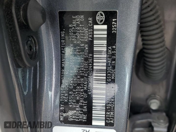 2012 Toyota Avalon with VIN 4T1BK3DB4CU443678, listed as a Copart auction lot 62860115 with 130,027 mi miles and Salvage title. Bid and sale history available at DreamBid. Image 13.