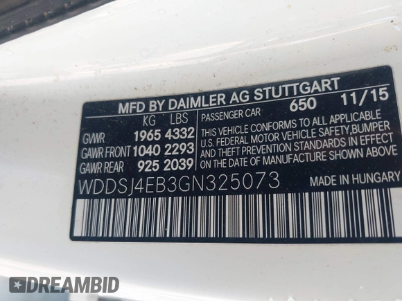 2016 Mercedes-Benz CLA 250 with VIN WDDSJ4EB3GN325073, listed as a IAAI auction lot 42041676 with 83,987 mi miles and . Bid and sale history available at DreamBid. Image 9.