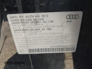 2014 Audi Q5 Premium with VIN WA1CFAFP8EA003469, listed as a IAAI auction lot 42723414 with 213,833 mi miles and . Bid and sale history available at DreamBid. Image 9.