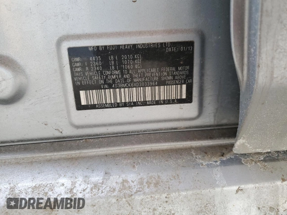 2013 Subaru Legacy Limited with VIN 4S3BMCK6XD3033964, listed as a Copart auction lot 46867275 with 144,440 mi miles and Clean Title. Bid and sale history available at DreamBid. Image 15.