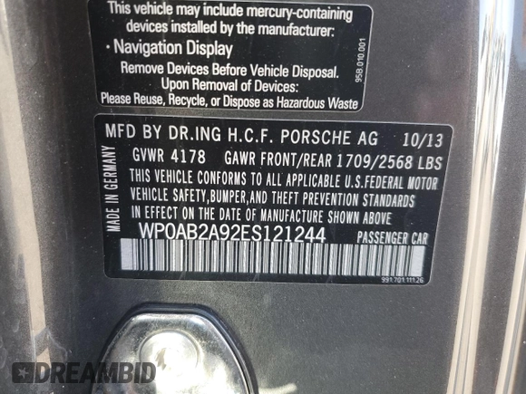 2014 Porsche 911 Carrera S with VIN WP0AB2A92ES121244, listed as a Copart auction lot 79323724 with 36,074 mi miles and Salvage Title. Bid and sale history available at carsss.com. Image 14.