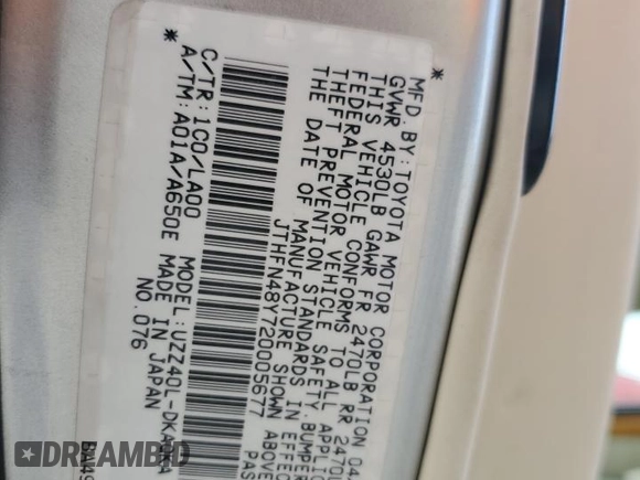 2002 Lexus SC 430 z VIN JTHFN48Y720005677, wystawiony jako Copart lot #74929694 z przebiegiem Nie podano mil oraz Szkody całkowita. Historia ofert i sprzedaży dostępna na DreamBid. Obrazek 13.