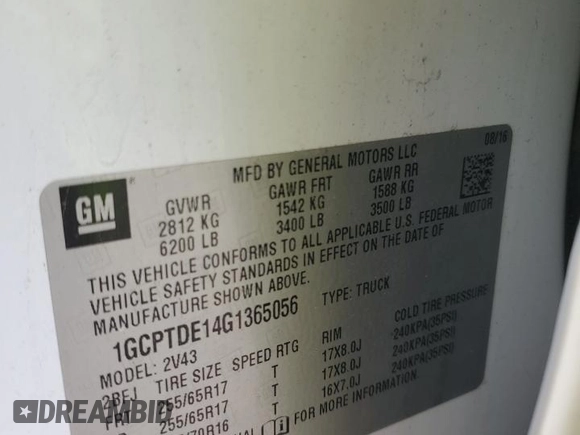 2016 Chevrolet Colorado 4WD Z71 z VIN 1GCPTDE14G1365056, wystawiony jako Copart lot #61713225 z przebiegiem 127 334 mil mil oraz Czysty tytuł • Clean title. Historia ofert i sprzedaży dostępna na DreamBid. Obrazek 12.
