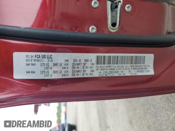 2019 Jeep Cherokee Latitude z VIN 1C4PJLCB5KD434551, wystawiony jako Copart lot #59529005 z przebiegiem 91 823 mil mil oraz Szkoda całkowita • Salvage title. Historia ofert i sprzedaży dostępna na DreamBid. Obrazek 12.