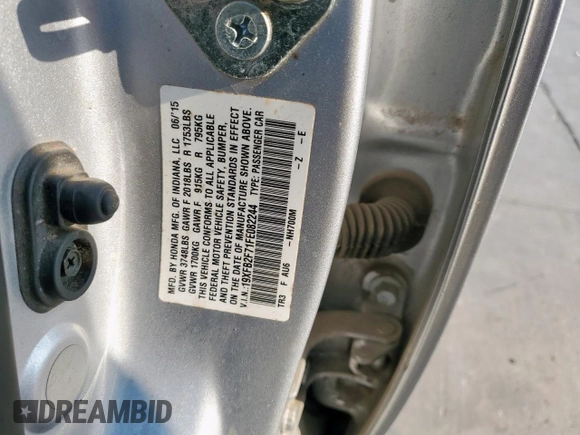 2015 Honda Civic Sedan SE with VIN 19XFB2F71FE082244, listed as a Copart auction lot 52765255 with 119,224 mi miles and Salvage Title. Bid and sale history available at carsss.com. Image 12.