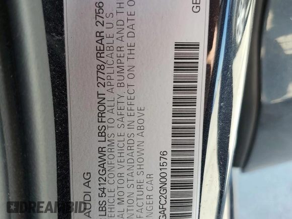 2016 Audi A6 Premium Plus z VIN WAUFGAFC2GN001576, wystawiony jako Copart lot #56293745 z przebiegiem 147 459 mil mil oraz Szkoda całkowita • Salvage title. Historia ofert i sprzedaży dostępna na DreamBid. Obrazek 12.