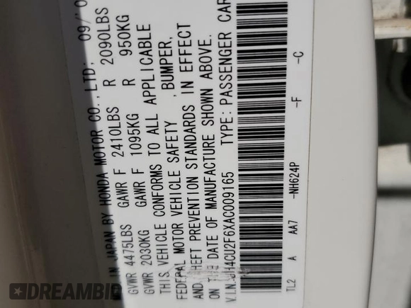 2010 Acura TSX z VIN JH4CU2F6XAC009165, wystawiony jako Copart lot #57177085 z przebiegiem 175 198 mil mil oraz Szkoda całkowita • Salvage title. Historia ofert i sprzedaży dostępna na DreamBid. Obrazek 13.