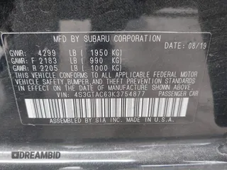 2019 Subaru Impreza Premium z VIN 4S3GTAC63K3754877, wystawiony jako IAAI lot #42174843 z przebiegiem 66 184 mil mil oraz . Historia ofert i sprzedaży dostępna na DreamBid. Obrazek 9.