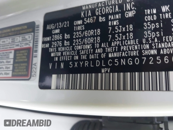 2022 Kia Sorento X-Line S with VIN 5XYRLDLC5NG072566, listed as a IAAI auction lot 41297519 with 52,365 mi miles. Bid and sale history available at carsss.com. Image 9.